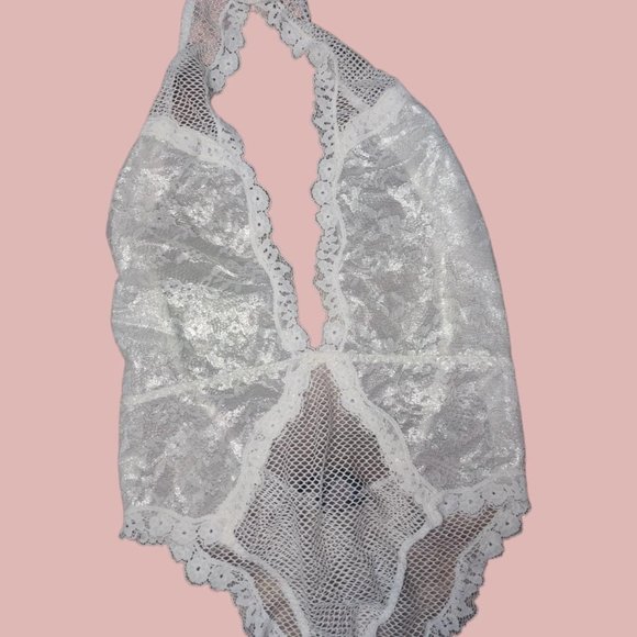 Victoria's Secret Lace & Mesh Plunge Halter Backless Bodysuit 🤍 - Picture 3 of 8